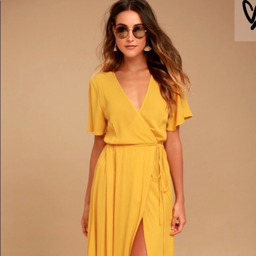 Much Obliged Golden Yellow Wrap Maxi Dress
